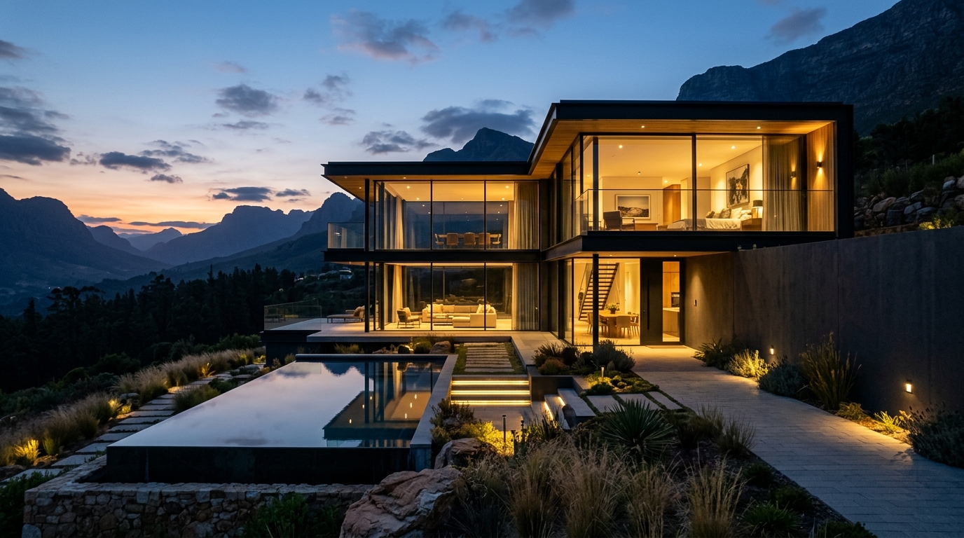 Modern Glass Villa at Dusk
